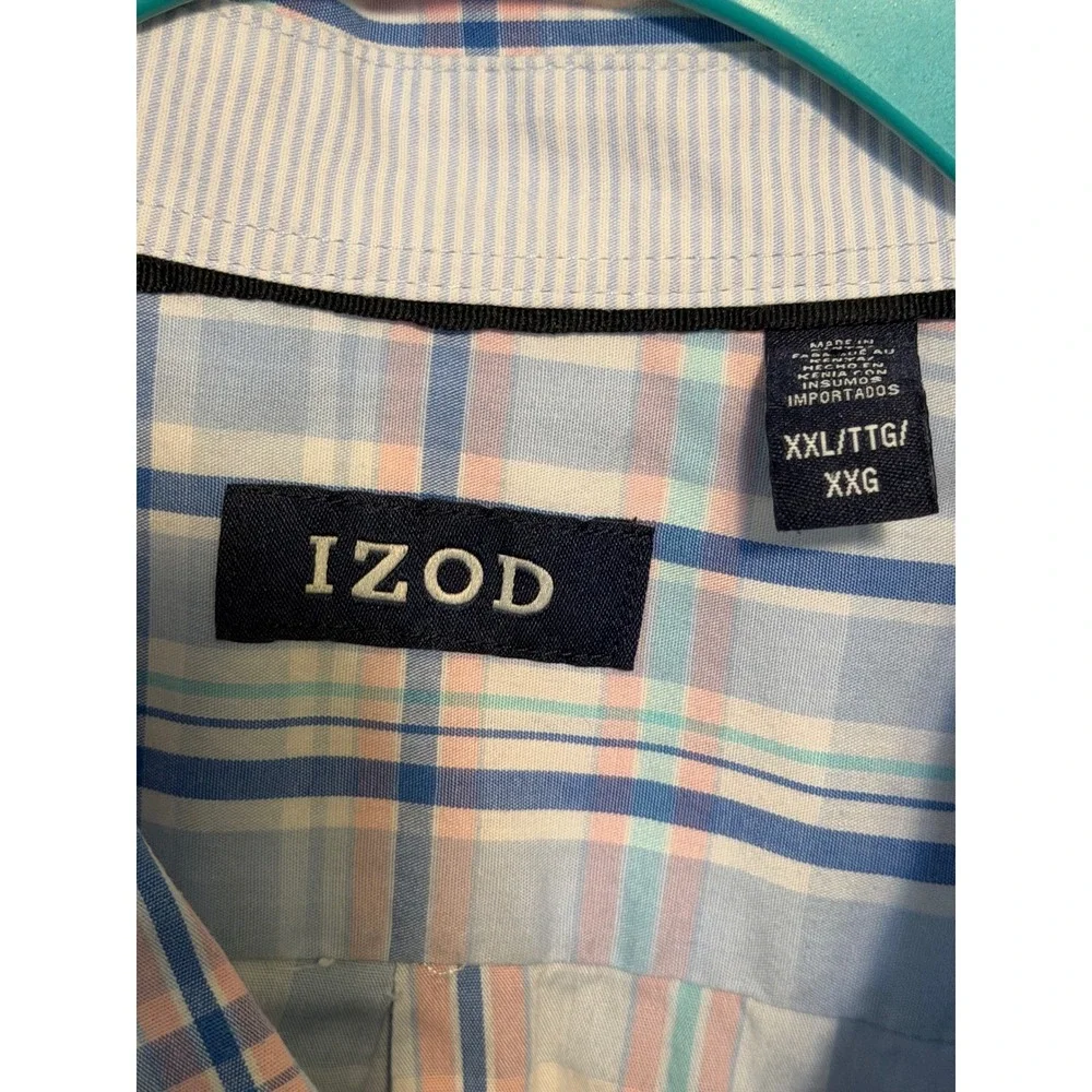 IZOD Mens XXL Long Sleeve‎ Plaid Button Down Shirt Blue Pink White Casual